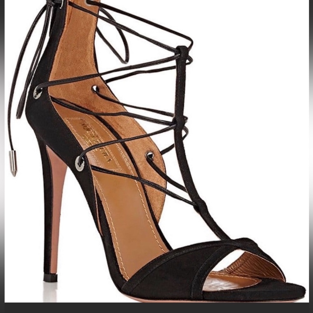 Aquazzura Cayenne Lace up Black Suede Sandal 38